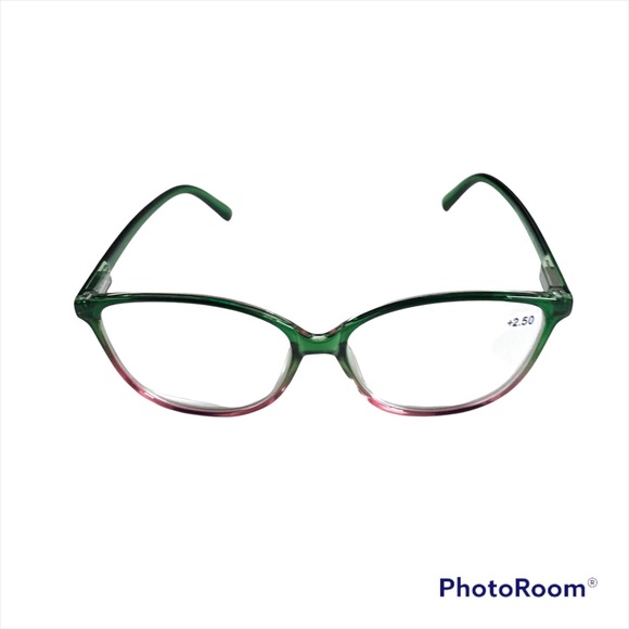 2.50 Reading Glasses Clear Lens Ombré Green Red Frame Oversized Cateye Designer - Picture 10 of 10